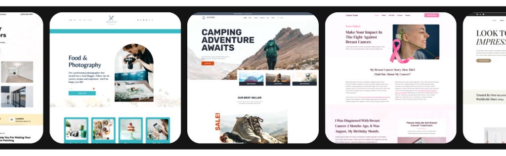 various images of web page design on a photo reel